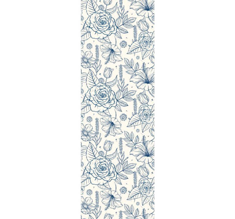 Delfstblauw ornamental bloemen behang - TenStickers