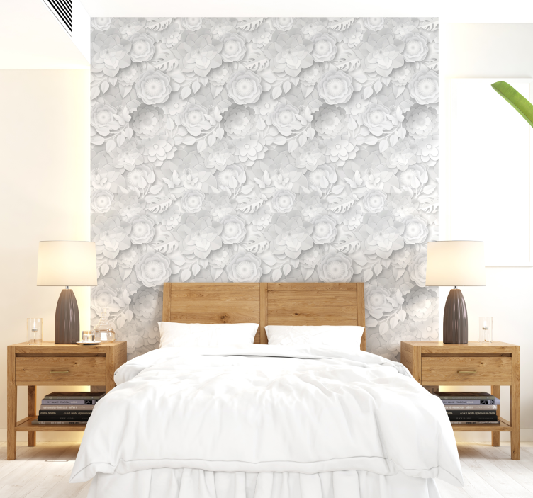 3d behang 3d witte bloemen - TenStickers