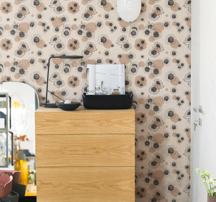 Bloemen behang bloeiende beige elegante patroon - TenStickers