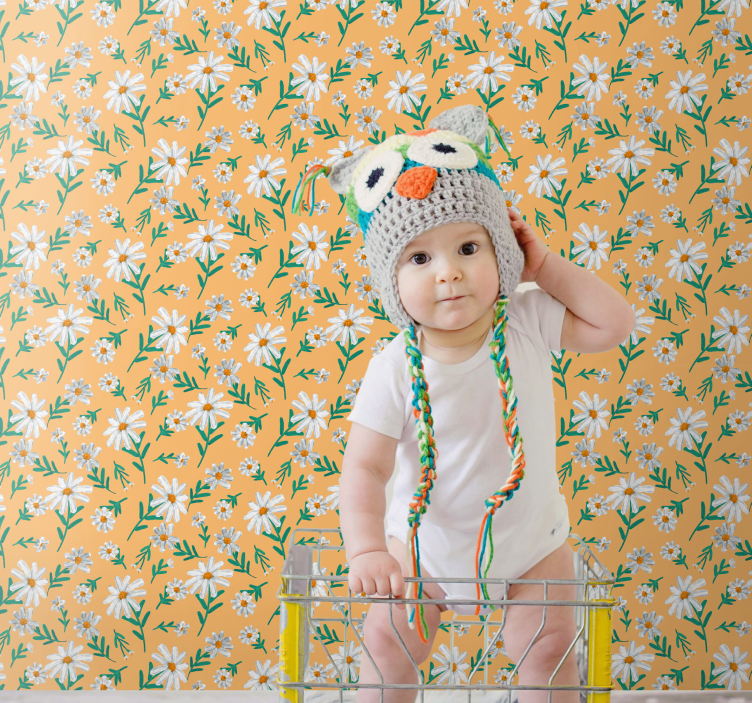 Bloem behang madeliefje op de gele achtergrond - TenStickers