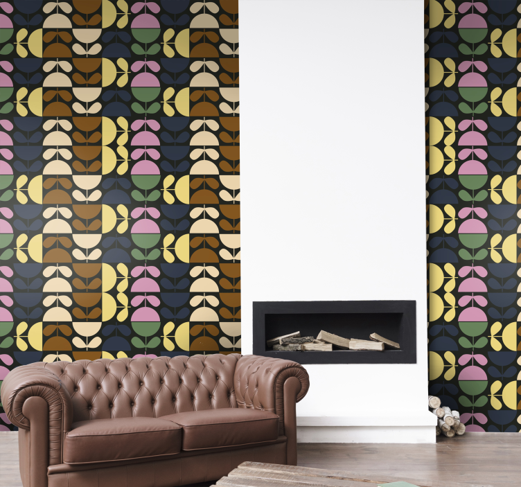 Gestileerde bladpatronen behang bloemsierkunst - TenStickers