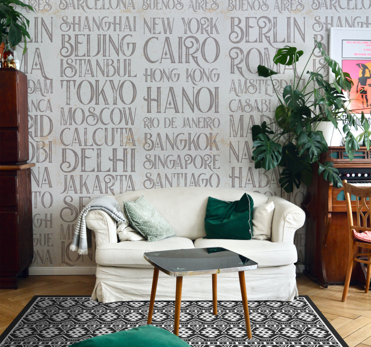 Behang met tekst steden namen - TenStickers