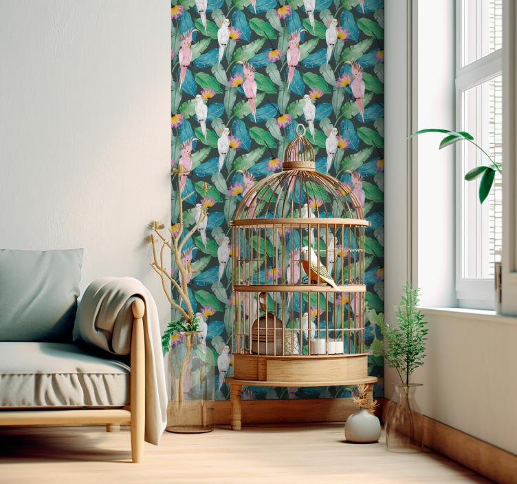 Tropische vogels en bladeren behang vogels - TenStickers