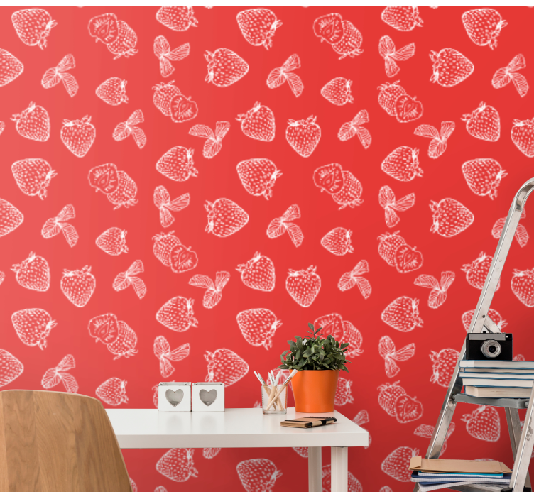 Aardbeienschets bloemen behang - TenStickers