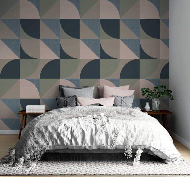 Abstract geruit hoofdeinde slaapkamer behang - TenStickers