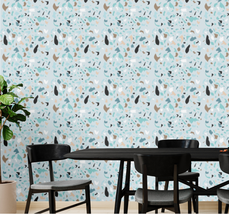 Lichtblauw terrazzo-effect eetkamer behang - TenStickers