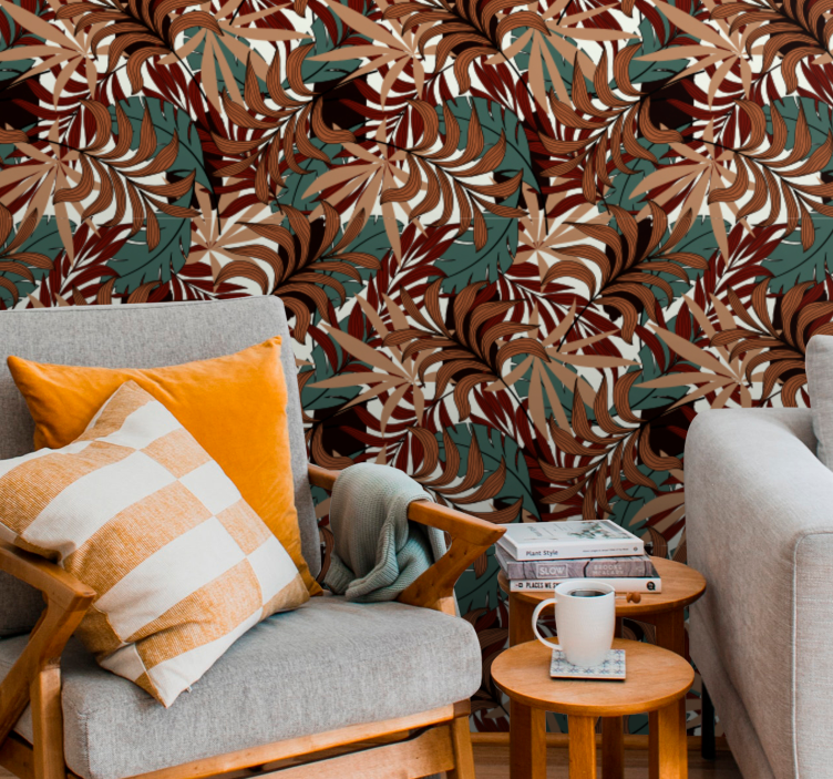 Abstracte botanische muurschildering behang bladeren - TenStickers