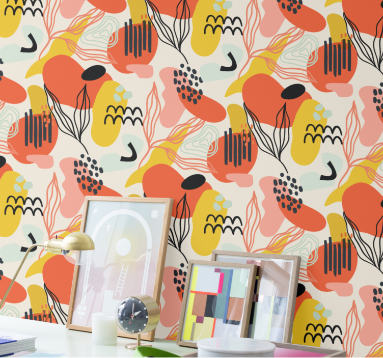 Abstracte organische vormen behang kunst - TenStickers