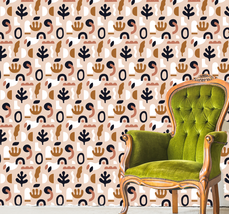 Abstracte plantmotieven beige behang - TenStickers