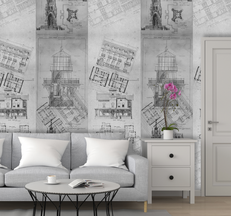 Architectonische schetsen behangpapier landen en steden - TenStickers