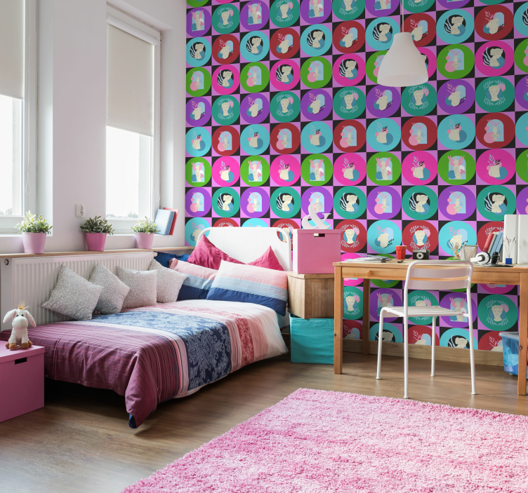 Beelden in cirkel vaporwave behang - TenStickers