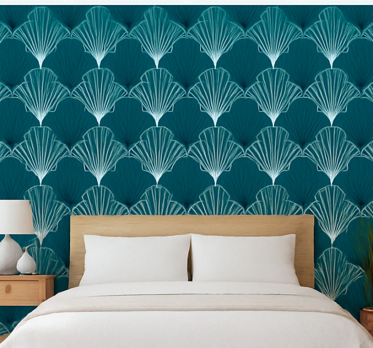 Behang abstract modern teal schelp fan - TenStickers
