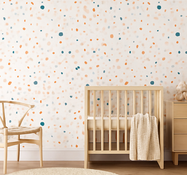 Behang abstract teal en terracotta spikkels - TenStickers