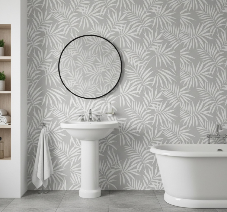 Behang badkamer grijze elegante bladeren - TenStickers