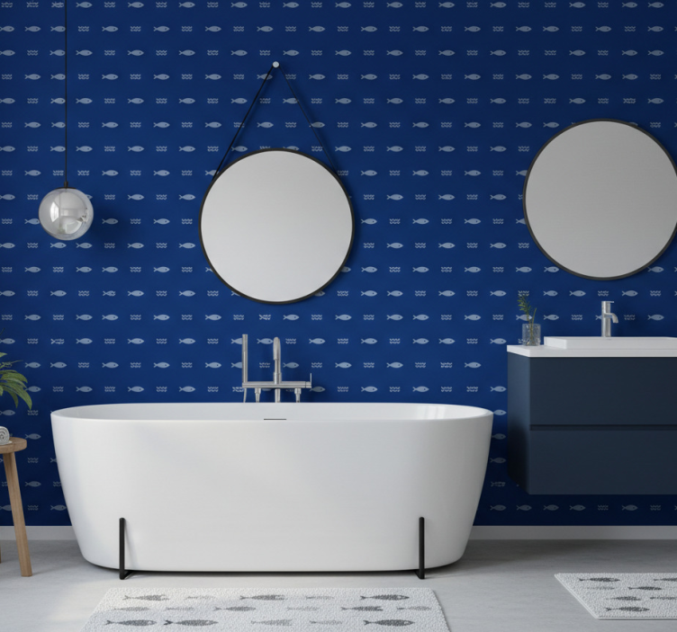 Behang badkamer met vispatroon badmat - TenStickers
