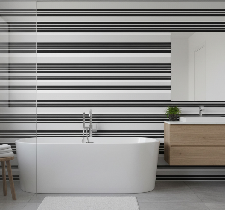Behang badkamer righe bianco nero - TenStickers