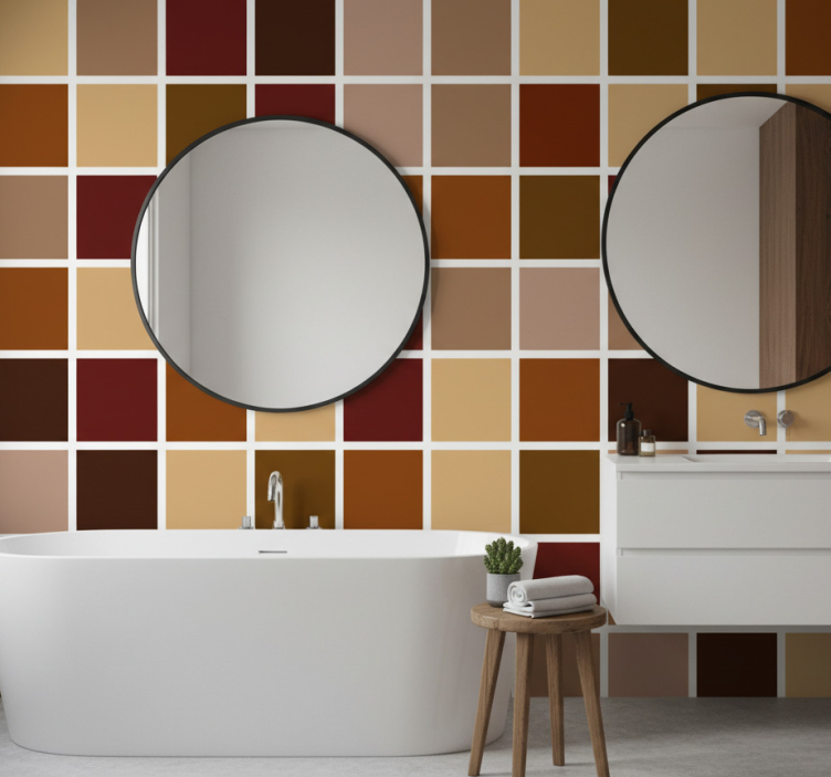 Behang badkamer warme kleurblokken - TenStickers