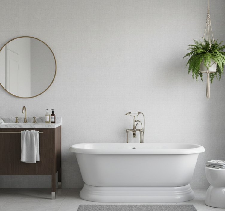 Behang badkamer witte linnenimitatie - TenStickers