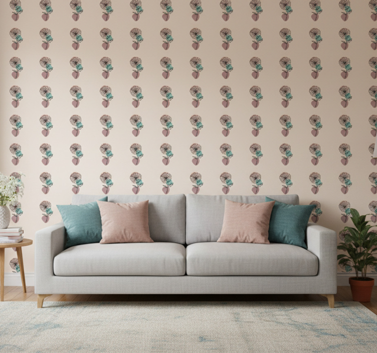 Behang bloemsierkunst madeliefjes natuur lijntekening - TenStickers