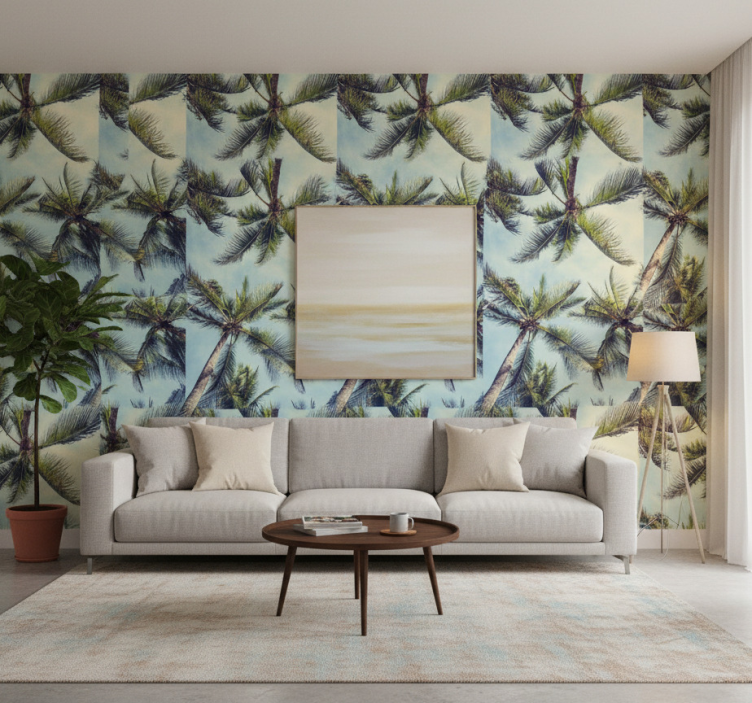 Behang boom palmbomen van onderaf - TenStickers