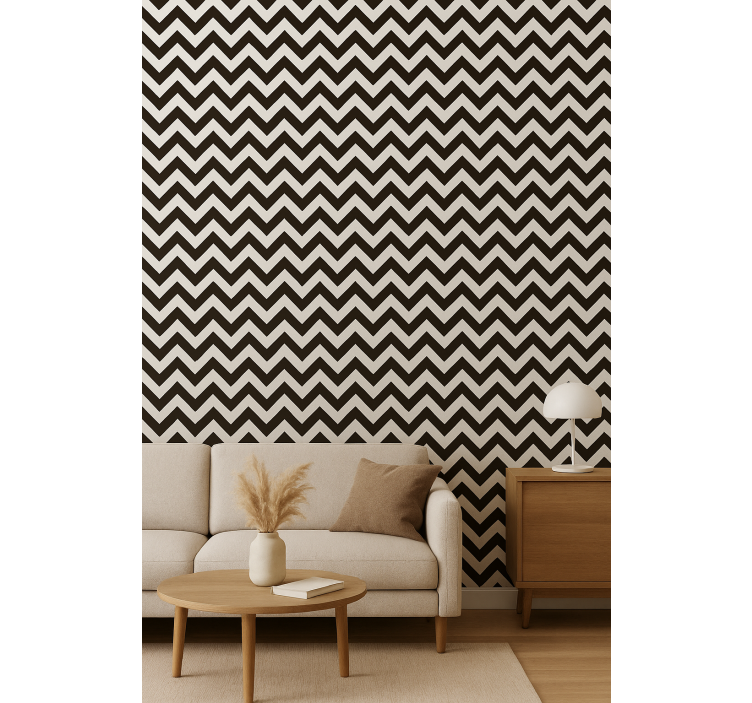 Behang verticale strepen zwart-wit zigzag - TenStickers