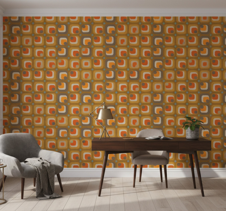 Behang kantoor 70's retro vierkant patroon - TenStickers
