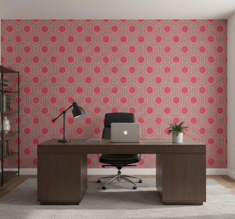 Behang kantoor 70s roze hexagonen - TenStickers