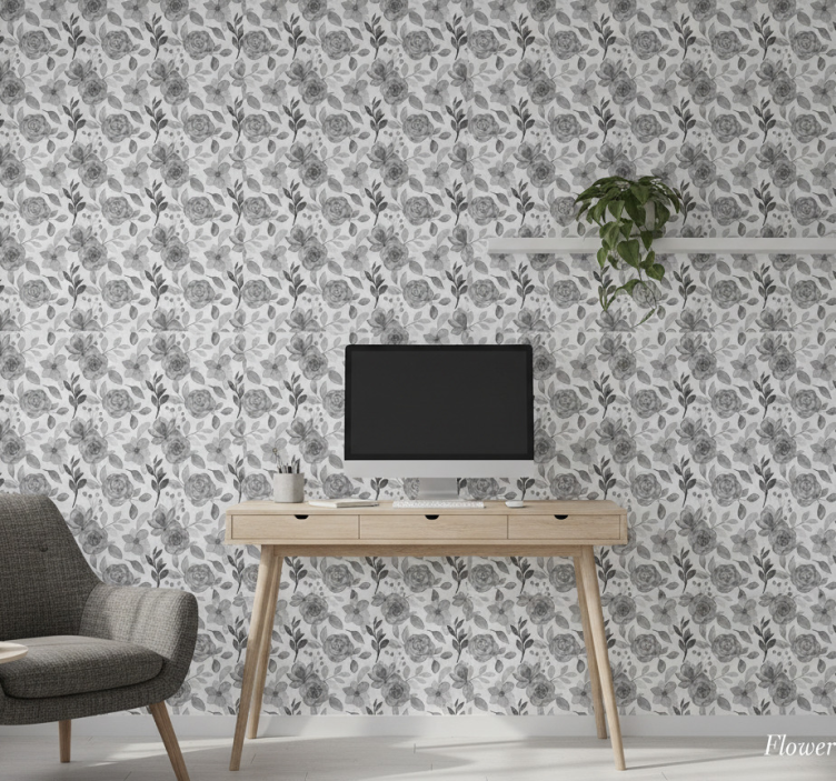 Behang kantoor bloemen op grijs - TenStickers