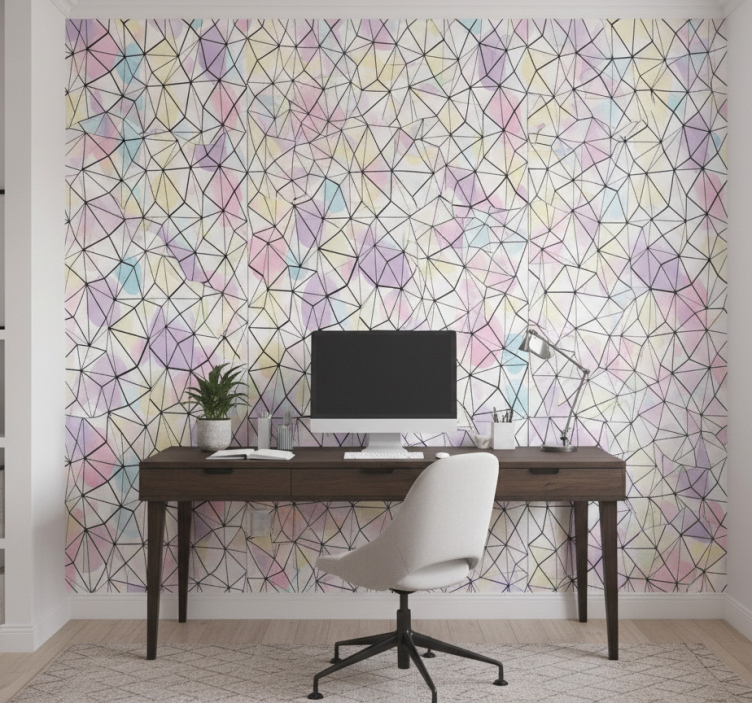 Behang kantoor kleurrijke cirkels met zwarte lijnen - TenStickers