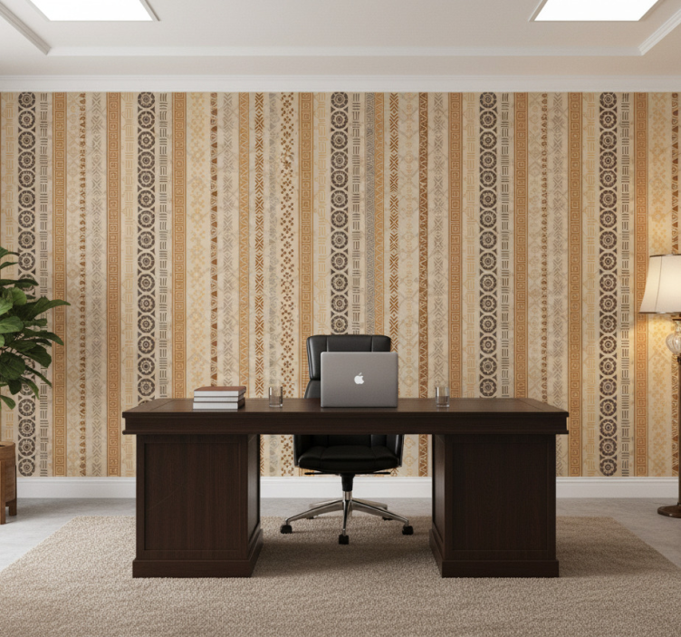 Behang kantoor puzzelstempel effect op bruin - TenStickers