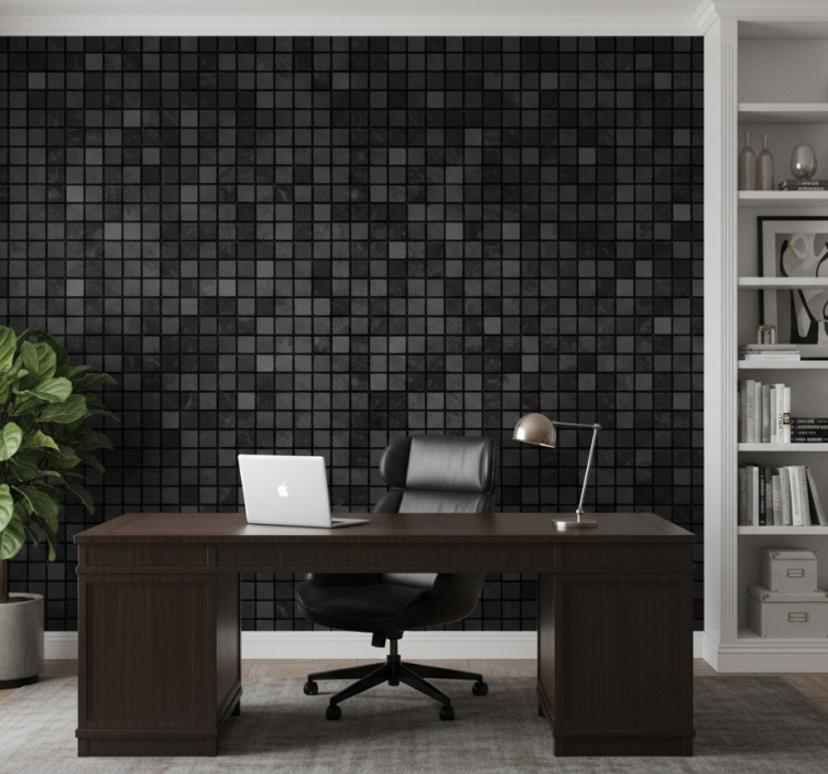 Behang kantoor zwarte vierkanten - TenStickers