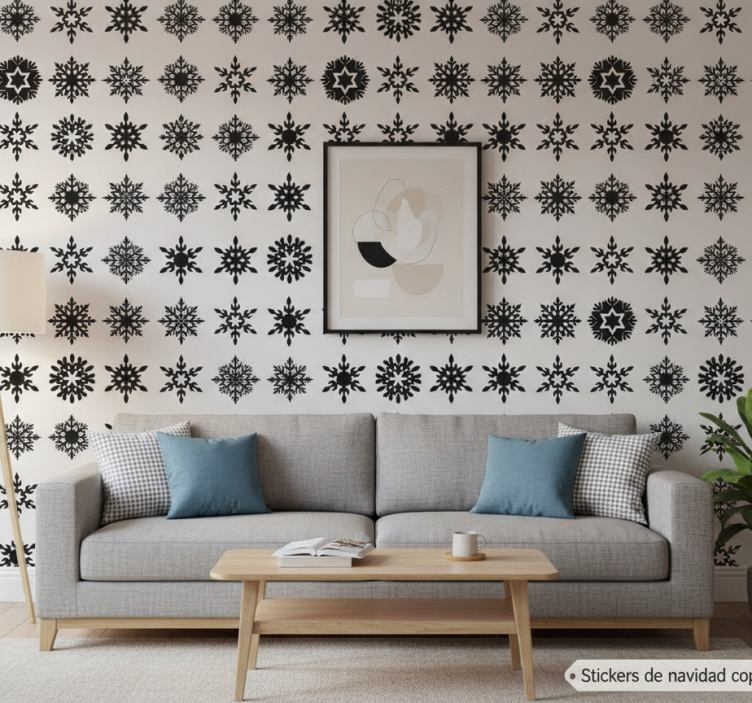 Behang kerst zwarte sneeuwvlokken - TenStickers