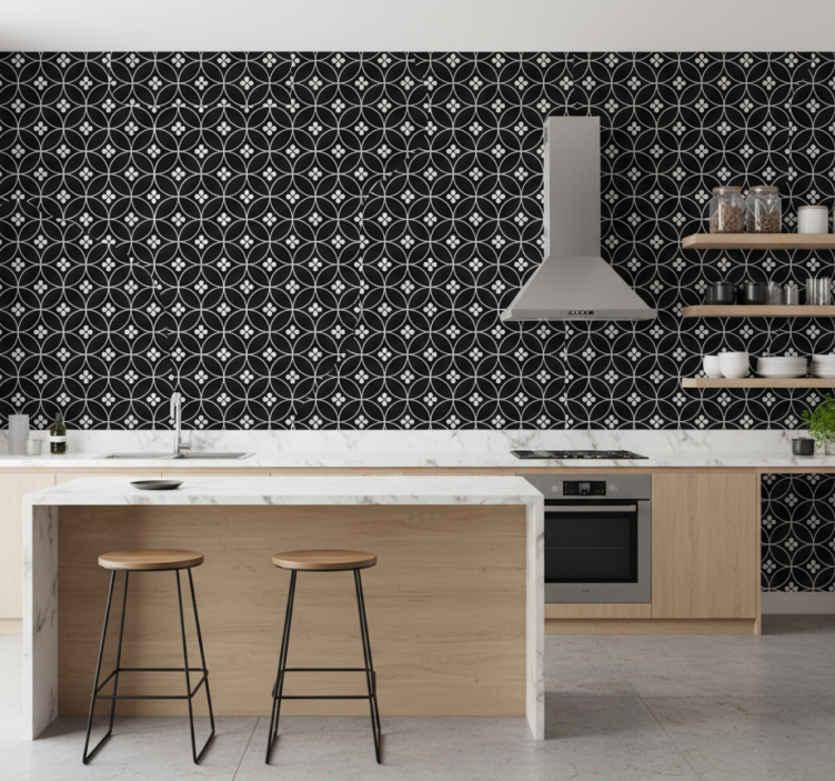 Behang keuken met bloemtegels - TenStickers