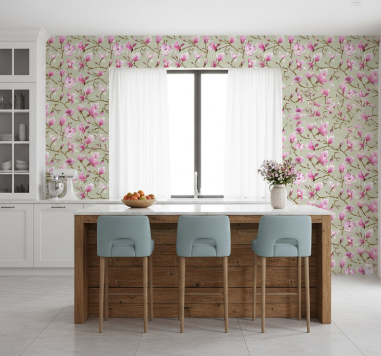 Behang keuken roze magnolia bloei - TenStickers