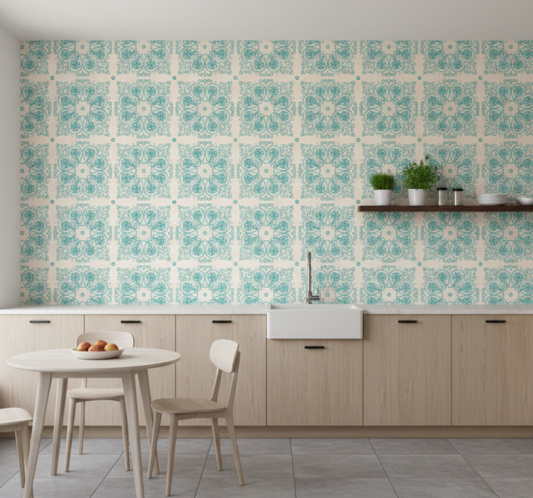 Behang keuken turquoise tegels - TenStickers