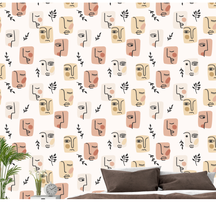 Behang kunst abstracte gezichtspatronen - TenStickers