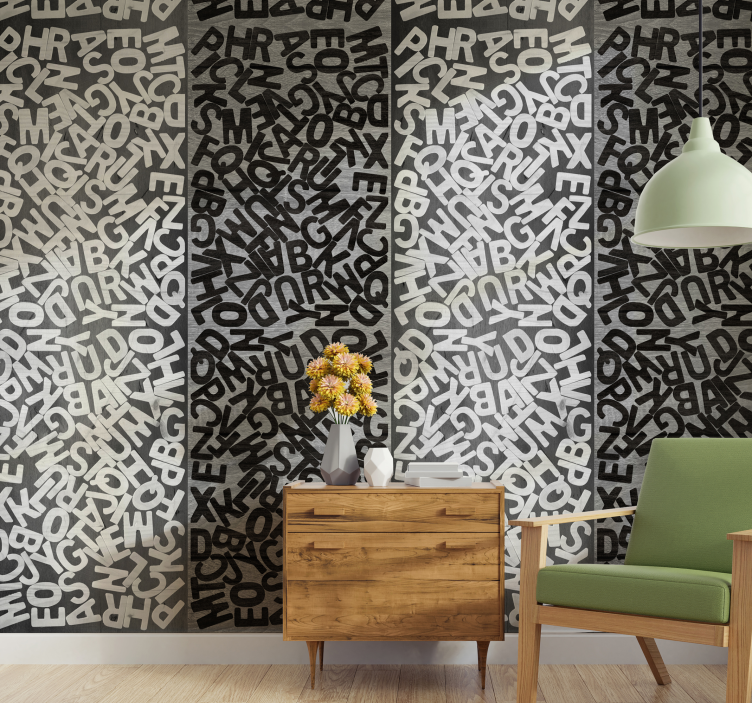 Behang met alle letters in zwart en wit - TenStickers