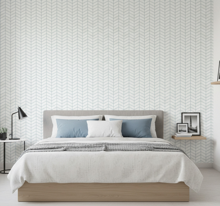 Behang scandinavië blauwe zigzaglijnen op witte achtergrond - TenStickers