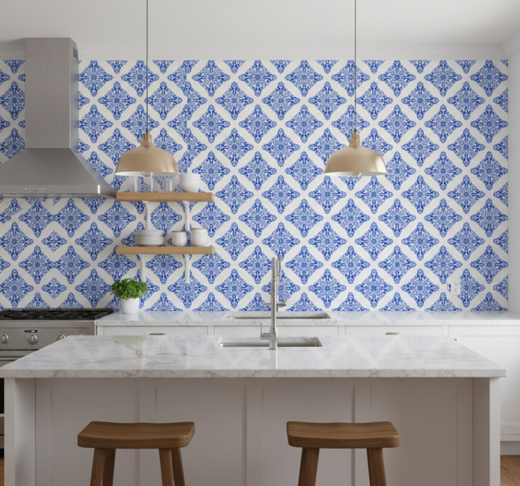 Behang tegels patroon blauw - TenStickers