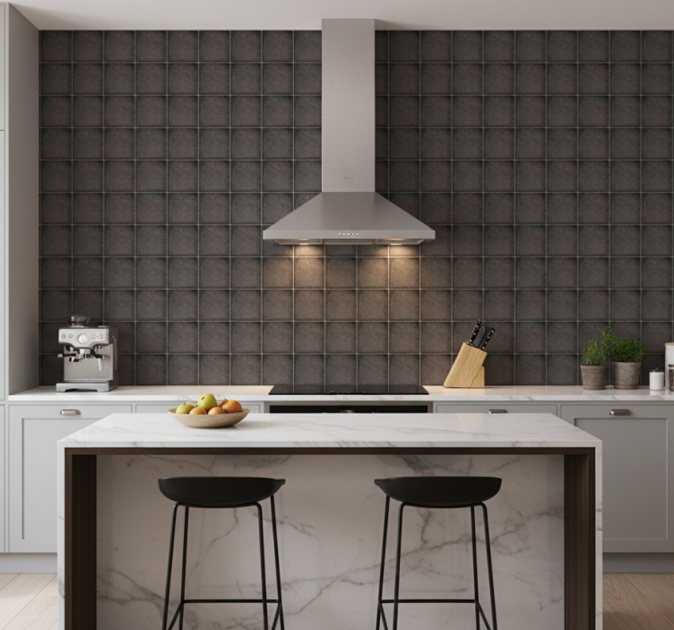 Behang tegels zwarte vierkante stenen blokken - TenStickers