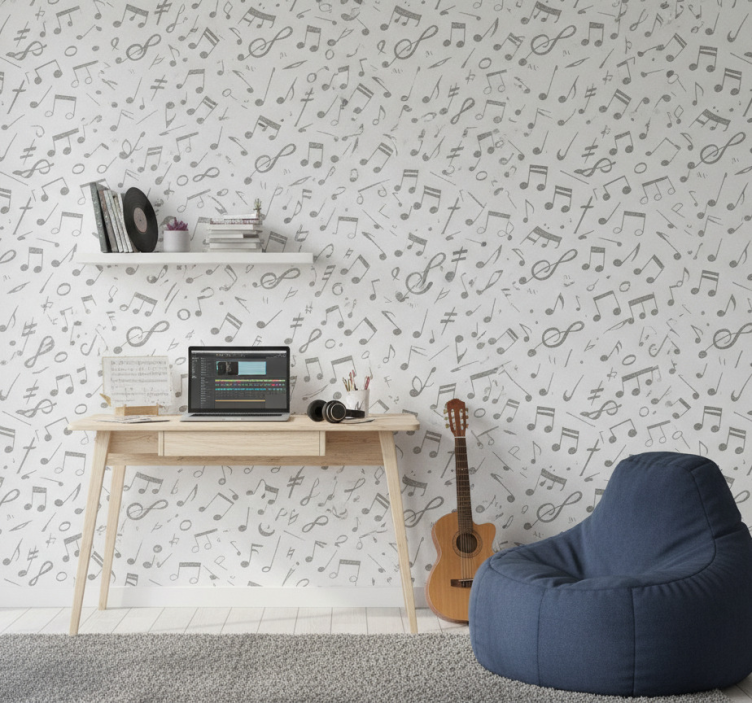 Behang tienerkamer muzieknotenpatroon - TenStickers