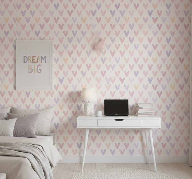 Behang tienerkamer pastel hartpatroon - TenStickers