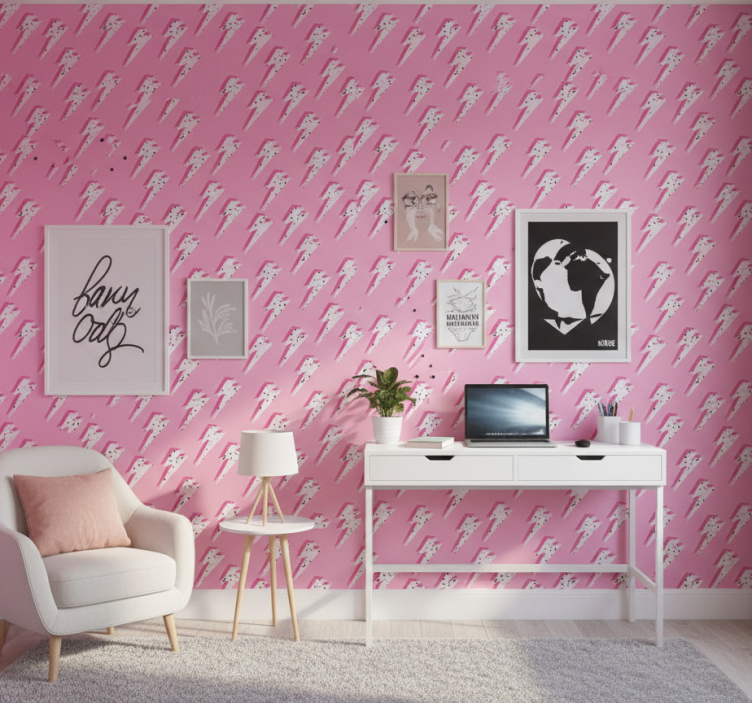 Behang tienerkamer witte stralen op roze achtergrond - TenStickers