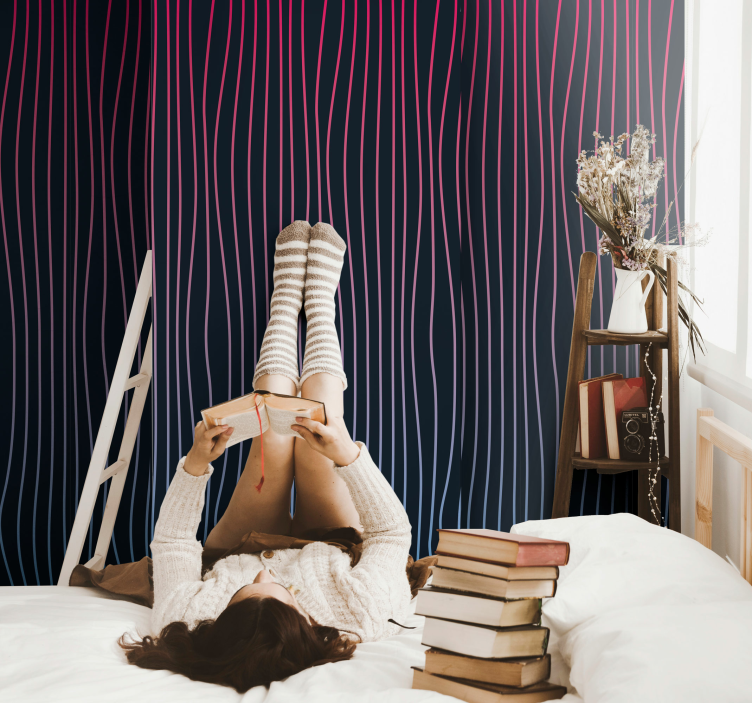 Slaapkamer behang vaporwave met strepen - TenStickers