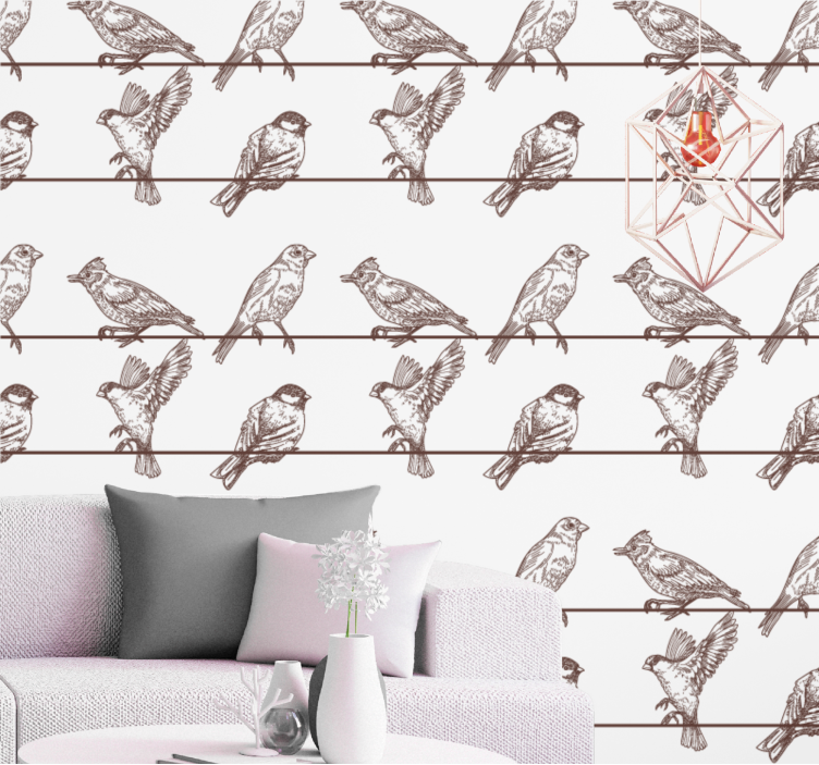 Behang vogels met zittend vogelpatroon - TenStickers