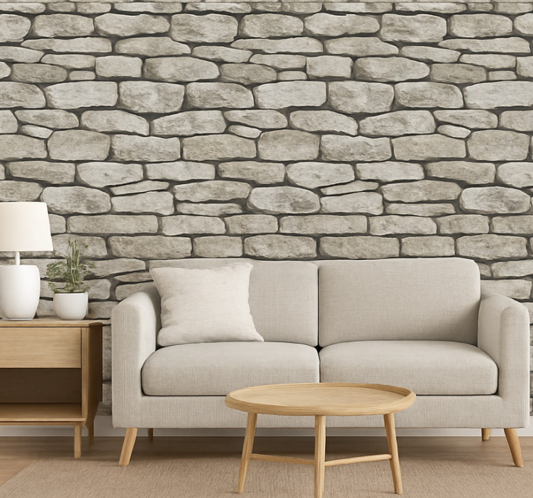 Behang woonkamer 3d steen effect - TenStickers