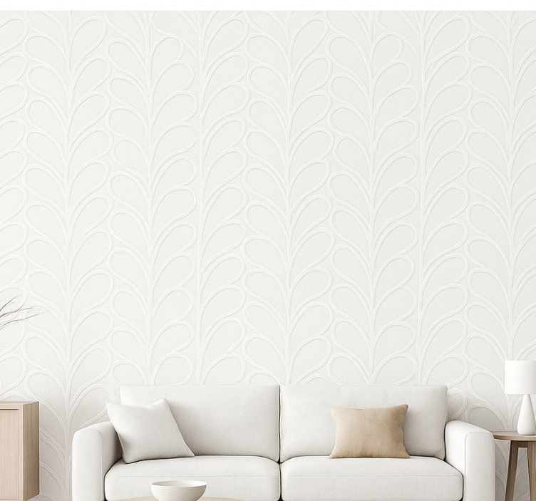 Behang woonkamer 3d witte bladstructuur - TenStickers