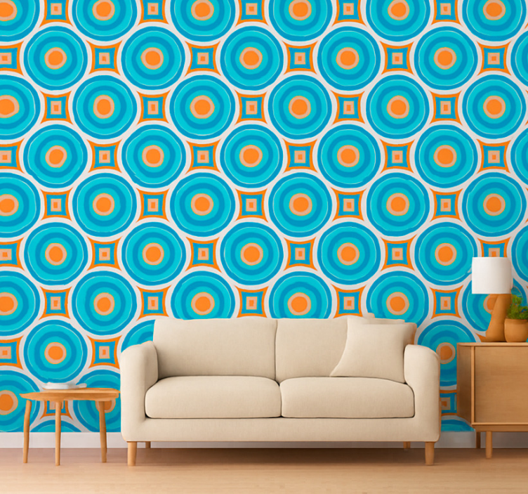 Behang woonkamer abstract blauwe herhalende cirkels - TenStickers