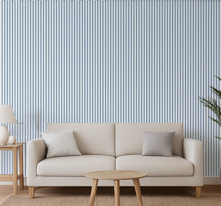 Behang woonkamer blauwe en witte herhalende strepen - TenStickers