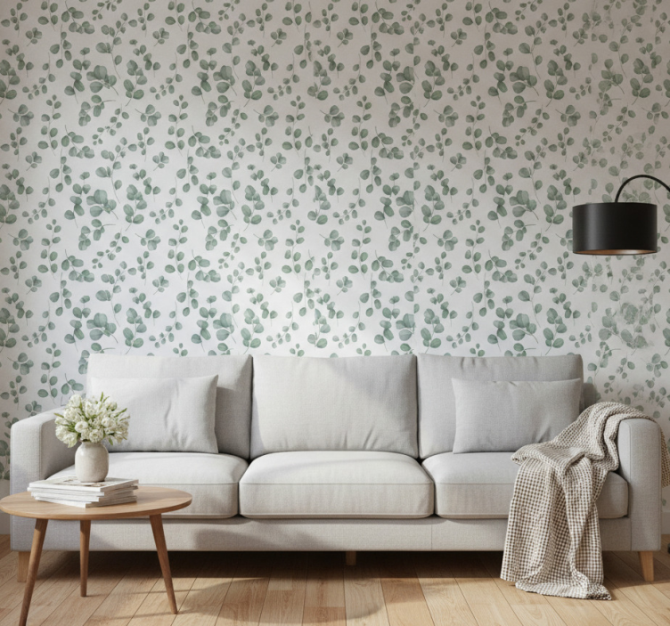 Behang woonkamer eucalyptusblad motief - TenStickers